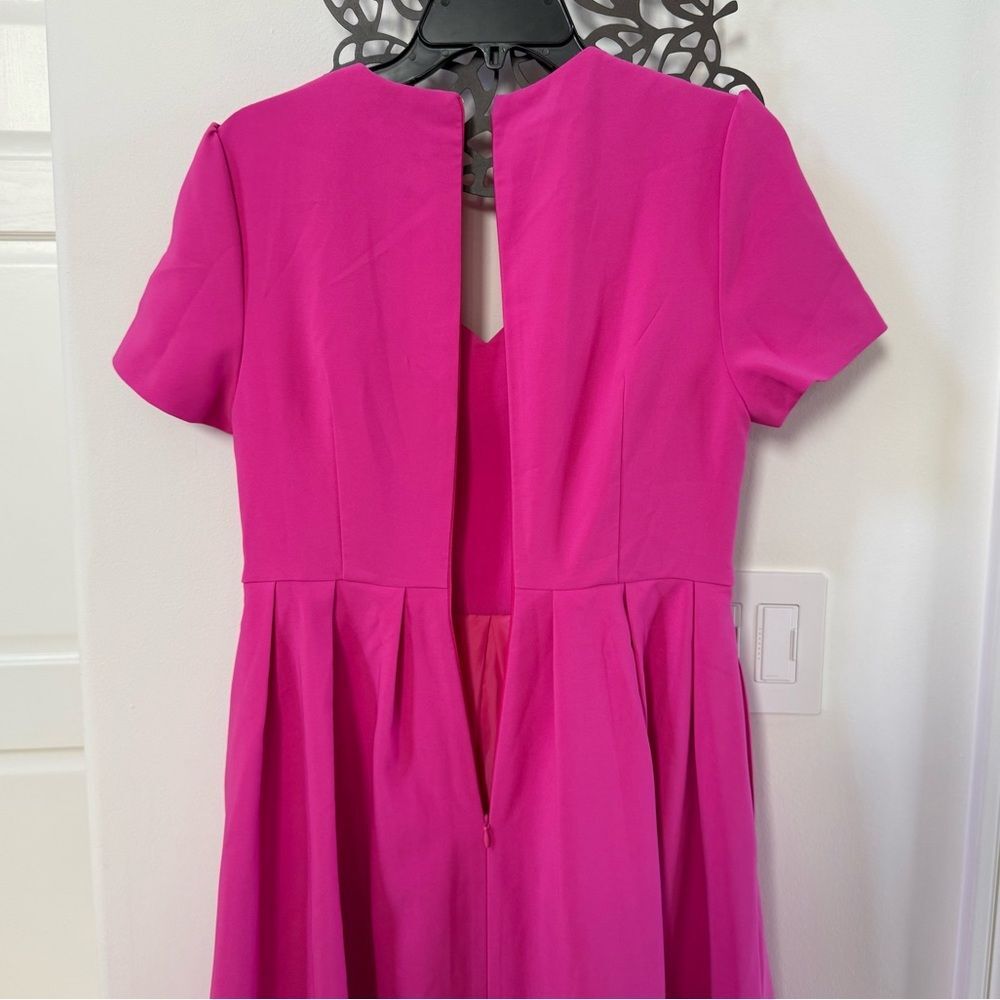 Fehaute Scalloped Square Neck Short Sleeve A-Line Midi Dress in Rose Red 4 NWOT - Picture 9 of 15